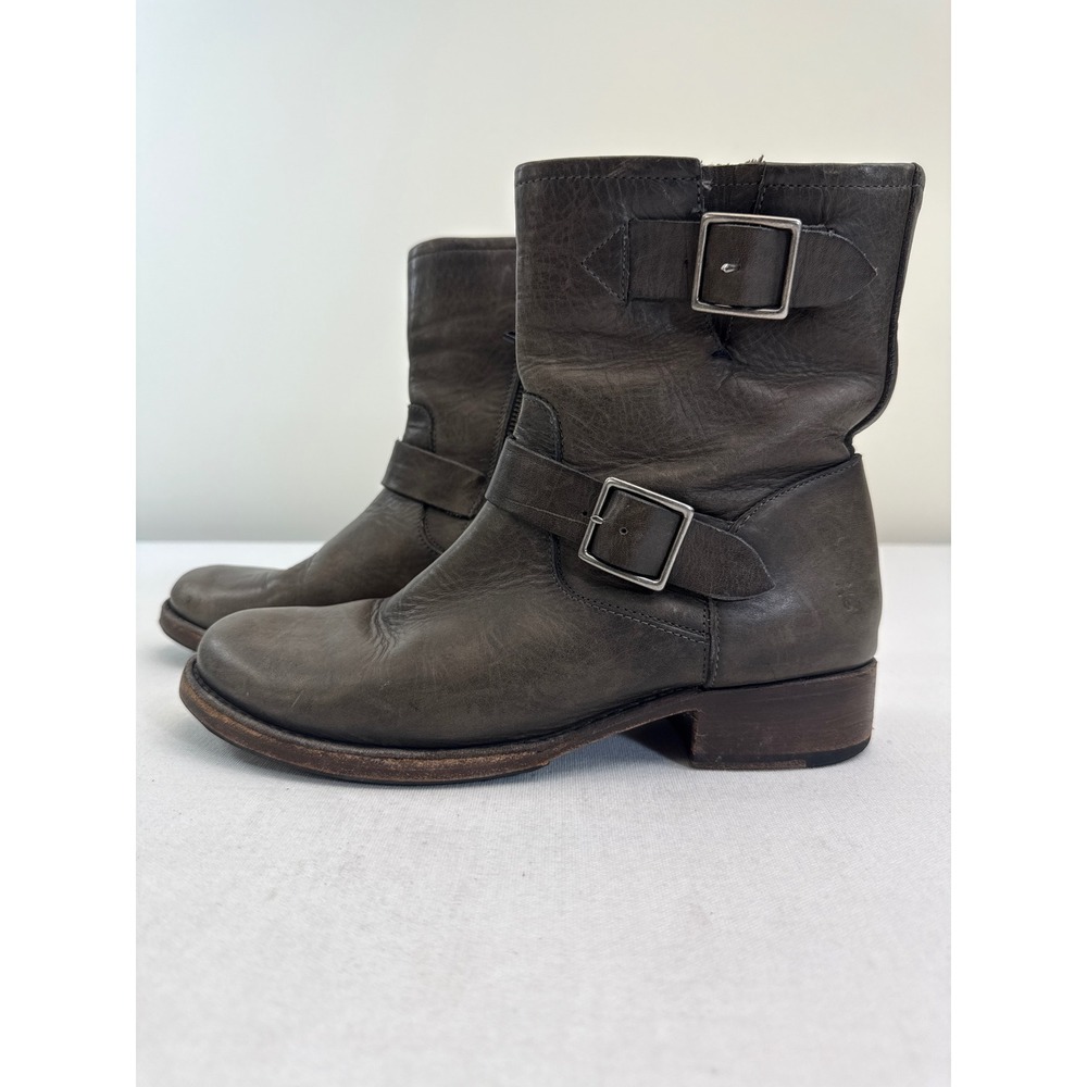 Frye Veronica Short Boots Women 10 Smoke Grey Leather Moto Buckle 3474601